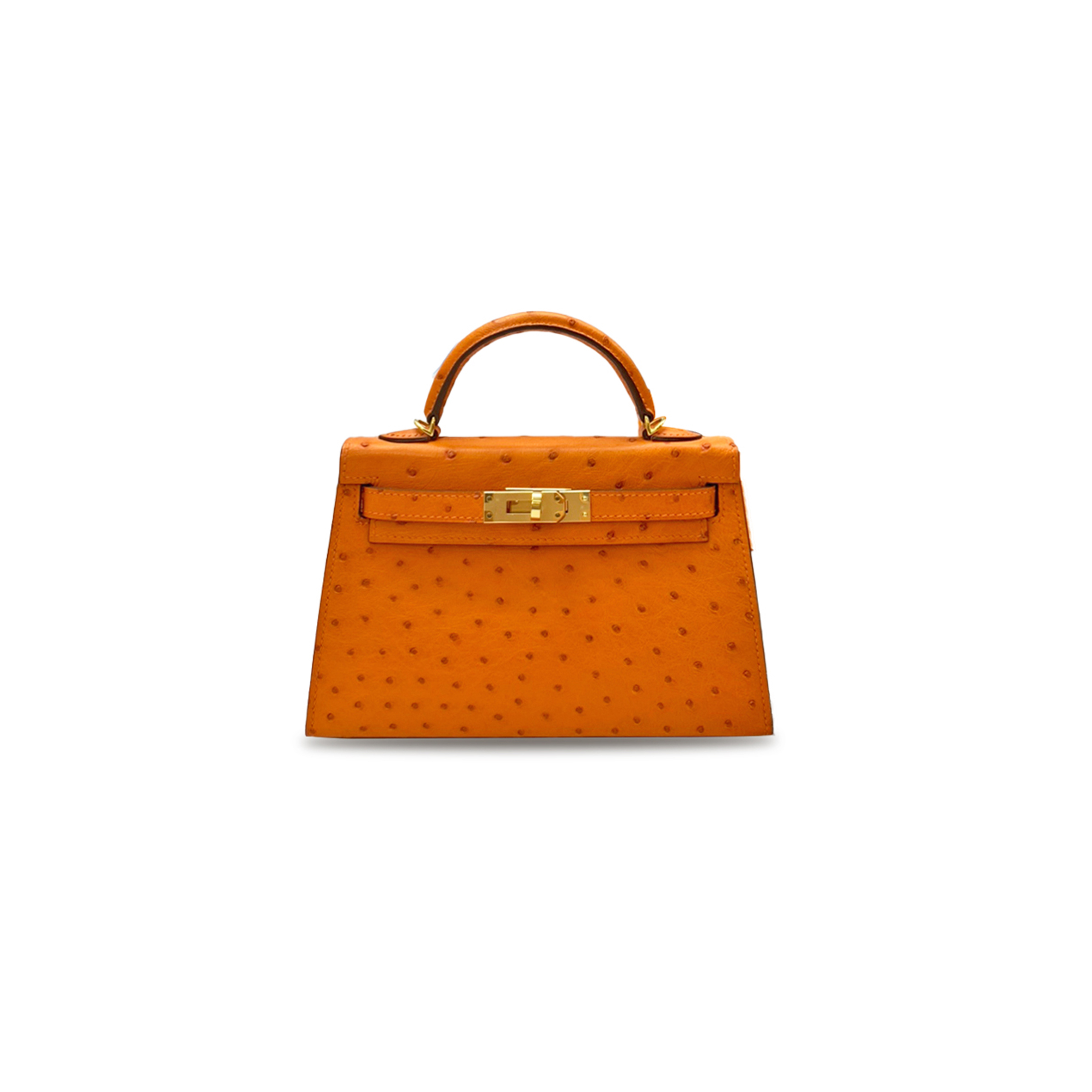 HERMÈS MASTER MINI KELLY II OSTRICH LEATHER CLASSIC ORANGE GOLD BUCKLE (19*12*5.5cm) 